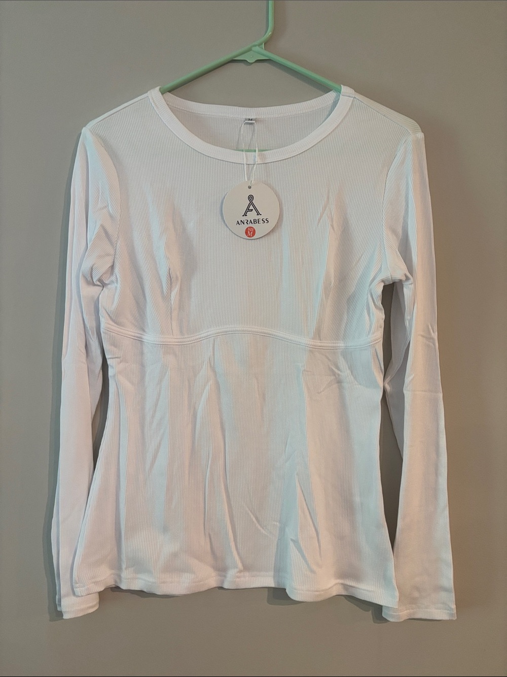 Amazon White Long-Sleeve Ribbed Seam Detail Top